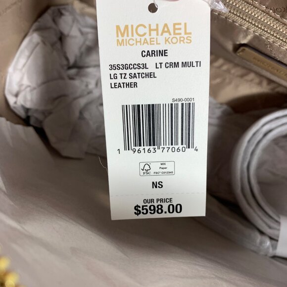 NWT $598 MICHAEL KORS Carine LRG Top Zip Satchel Double Handle + Crossbody Strap - Picture 6 of 8